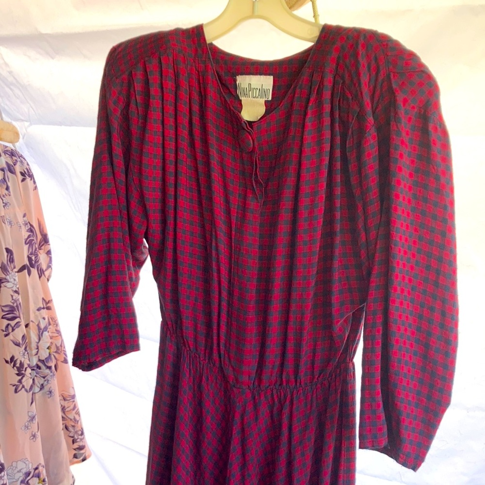 Plaid 3/4 sleeve button up front dress